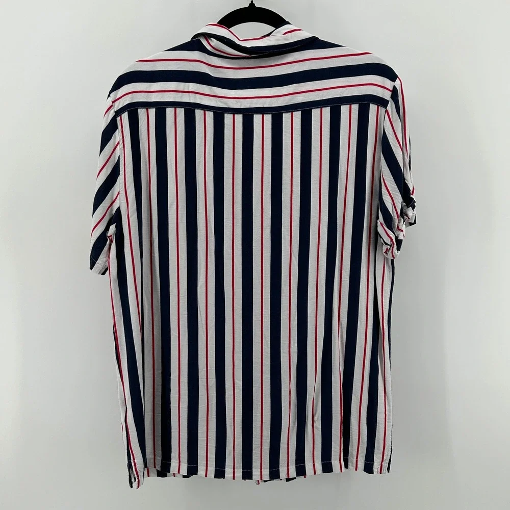 Denim & Flower Ricky Singh Short Sleeve Striped Casual Button Down L 4th of July